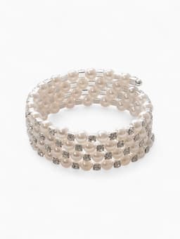 Браслет пружинка «Жемчуг. Стразы», d=6 см, шар №6, белый в серебре