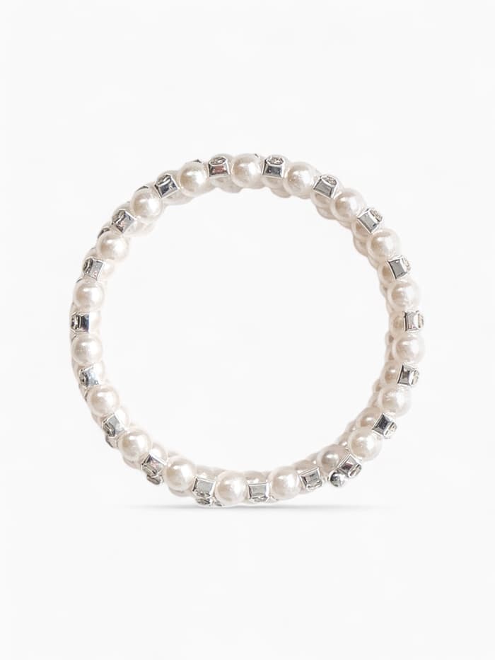 Браслет пружинка «Жемчуг. Стразы», d=6 см, шар №6, белый в серебре