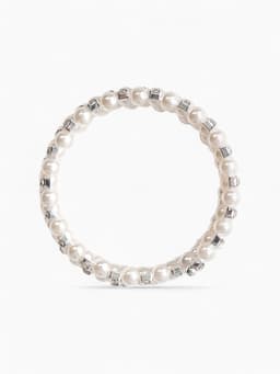 Браслет пружинка «Жемчуг. Стразы», d=6 см, шар №6, белый в серебре