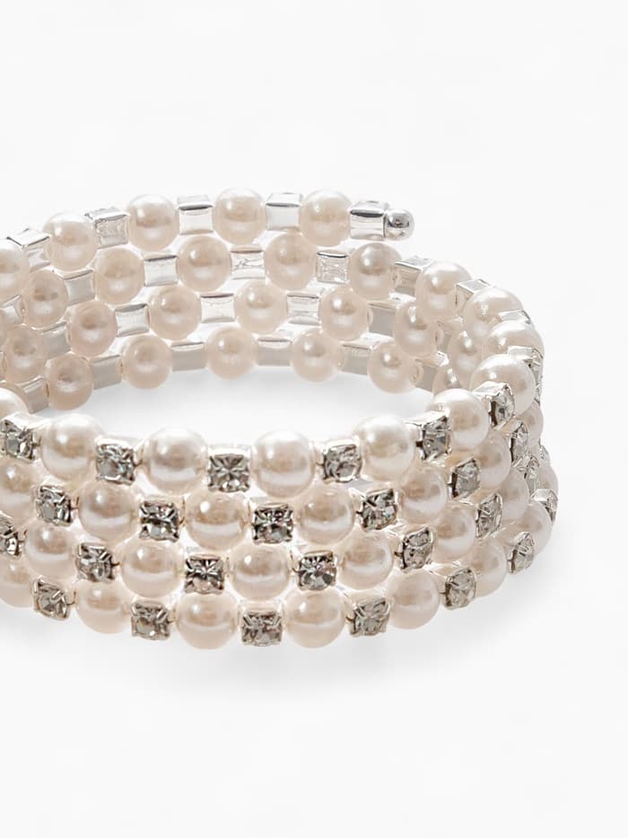 Браслет пружинка «Жемчуг. Стразы», d=6 см, шар №6, белый в серебре