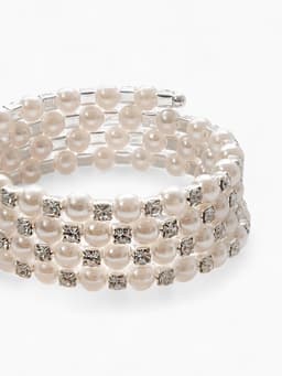 Браслет пружинка «Жемчуг. Стразы», d=6 см, шар №6, белый в серебре