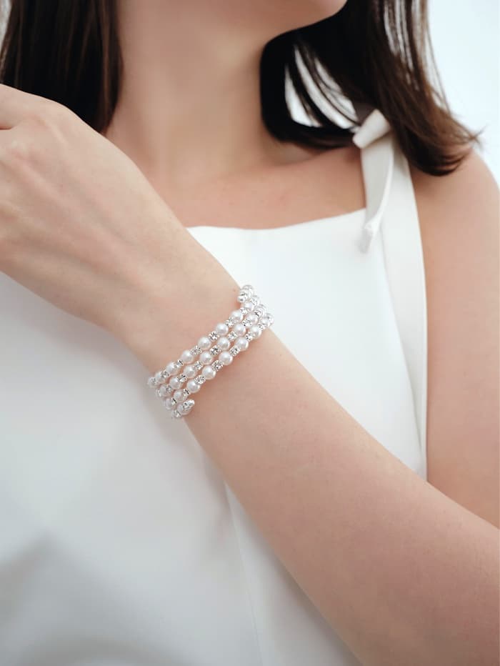 Браслет пружинка «Жемчуг. Стразы», d=6 см, шар №6, белый в серебре