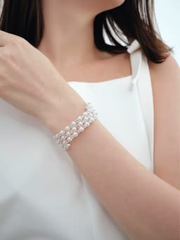 Браслет пружинка «Жемчуг. Стразы», d=6 см, шар №6, белый в серебре