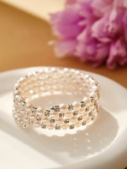 Браслет пружинка «Жемчуг. Стразы», d=6 см, шар №6, белый в серебре