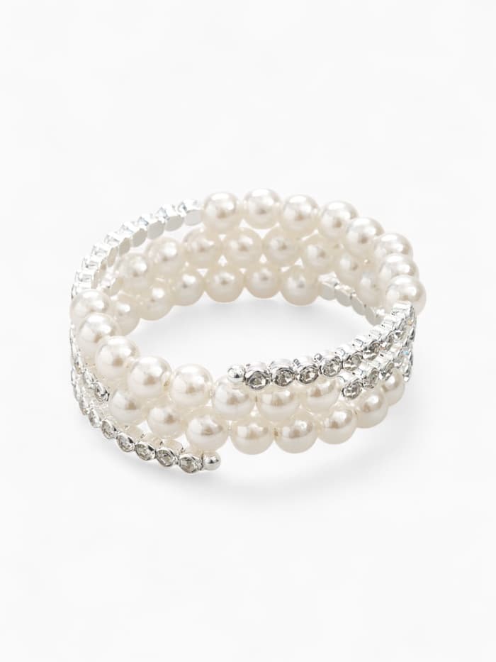 Браслет пружинка «Жемчуг. Стразы», d=6 см, шар №8, белый в серебре