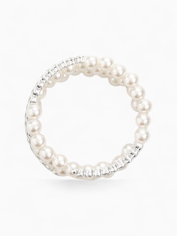 Браслет пружинка «Жемчуг. Стразы», d=6 см, шар №8, белый в серебре