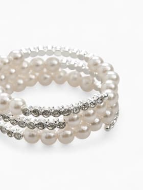 Браслет пружинка «Жемчуг. Стразы», d=6 см, шар №8, белый в серебре