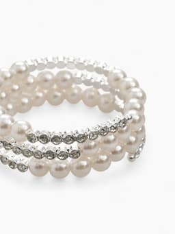 Браслет пружинка «Жемчуг. Стразы», d=6 см, шар №8, белый в серебре