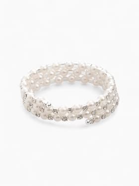 Браслет пружинка «Жемчуг. Стразы», d=6 см, шар № 8, белый в серебре