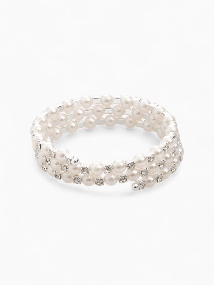 Браслет пружинка «Жемчуг. Стразы», d=6 см, шар № 8, белый в серебре