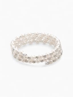 Браслет пружинка «Жемчуг. Стразы», d=6 см, шар № 8, белый в серебре