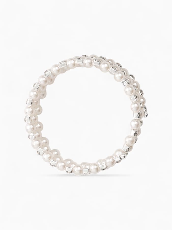 Браслет пружинка «Жемчуг. Стразы», d=6 см, шар № 8, белый в серебре