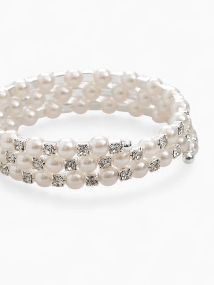 Браслет пружинка «Жемчуг. Стразы», d=6 см, шар № 8, белый в серебре