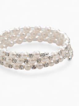 Браслет пружинка «Жемчуг. Стразы», d=6 см, шар № 8, белый в серебре