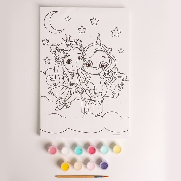 Картина по номерам для детей «Принцесса с единорогом», 20×30 см