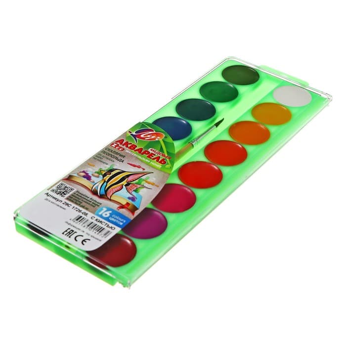 Акварель «Луч. ZOO», 16 цветов, с кистью