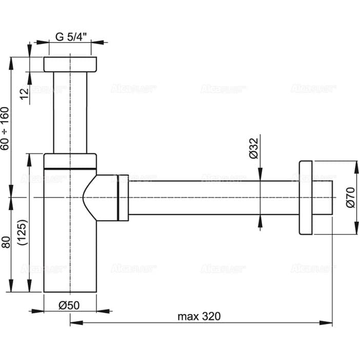 Сифон для раковины Alcaplast A400 DESIGN, DN=32 мм, цельнометаллический, круглый, хром
