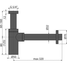 Сифон для раковины Alcaplast A400BLACK DESIGN, DN=32 мм, круглый, чёрный матовый