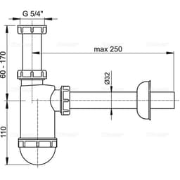 Сифон для раковины Alcaplast A430, DN=32 мм, c накидной гайкой 5/4", белый