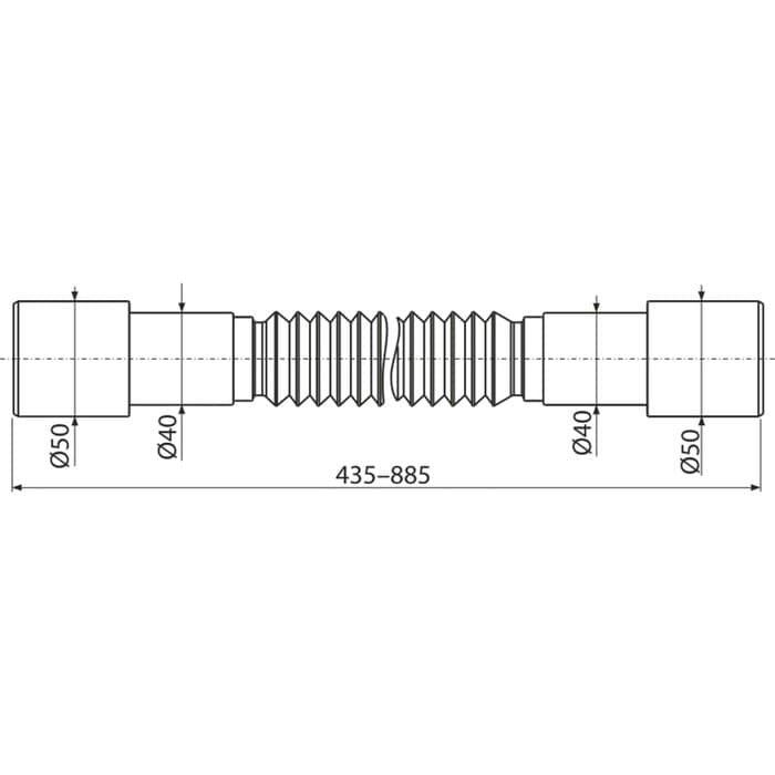 Труба гофрированная Alcaplast A720, 50/40×40/50 мм, длина 435–885 мм, полипропилен