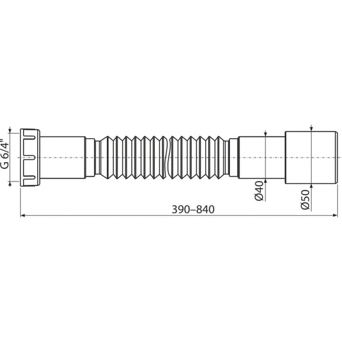 Гибкое соединение Alcaplast A770, 6/4"×40/50 мм, длина 390–840 мм, полипропилен
