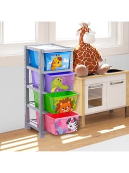 Комод пластиковый детский «Весёлый зоопарк», 4 секции