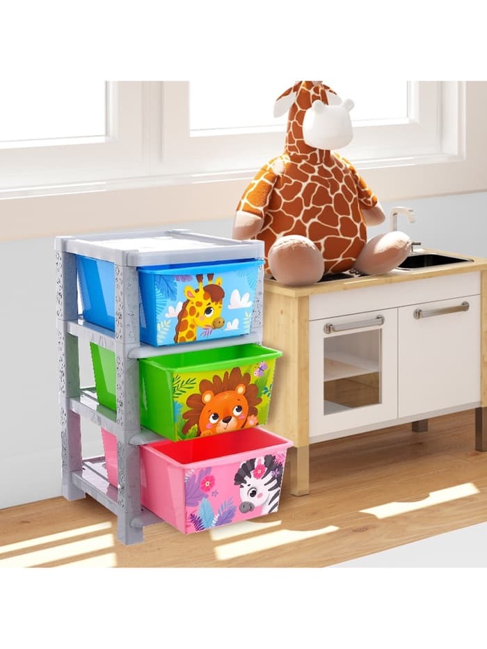 Комод пластиковый детский «Весёлый зоопарк», 3 секции