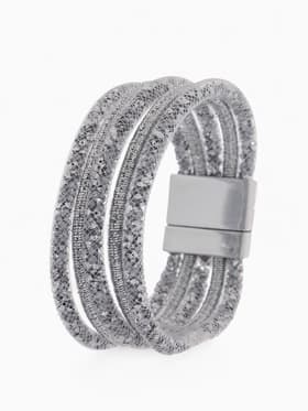 Браслет со стразами на магните «Многослойный», L=20 см, серый в серебре