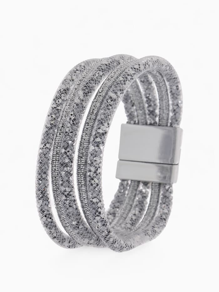 Браслет со стразами на магните «Многослойный», L=20 см, серый в серебре
