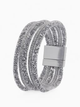 Браслет со стразами на магните «Многослойный», L=20 см, серый в серебре