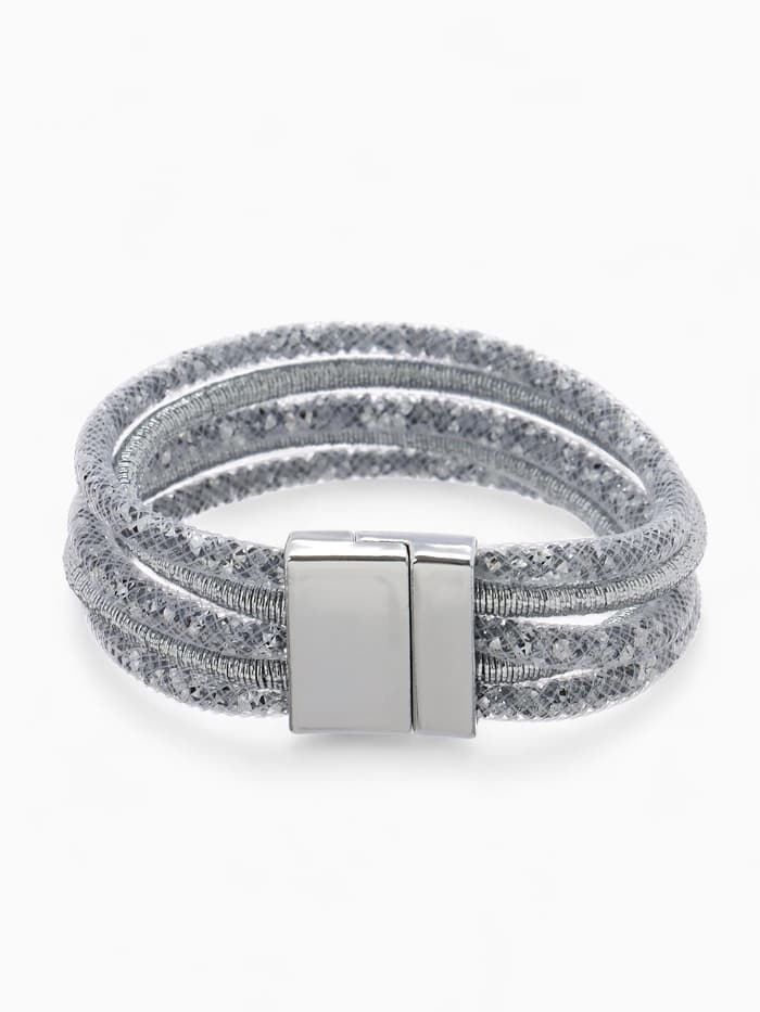 Браслет со стразами на магните «Многослойный», L=20 см, серый в серебре