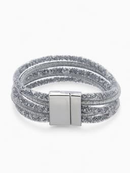 Браслет со стразами на магните «Многослойный», L=20 см, серый в серебре