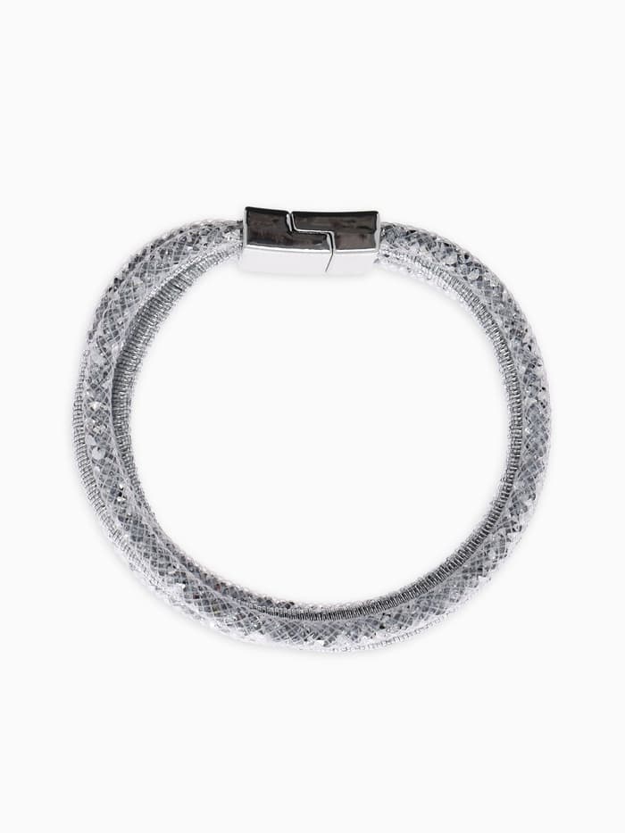 Браслет со стразами на магните «Многослойный», L=20 см, серый в серебре