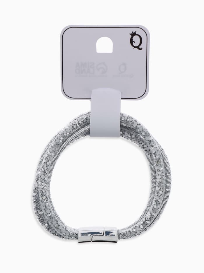 Браслет со стразами на магните «Многослойный», L=20 см, серый в серебре