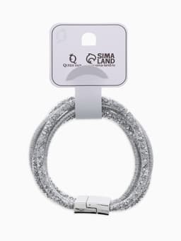 Браслет со стразами на магните «Многослойный», L=20 см, серый в серебре