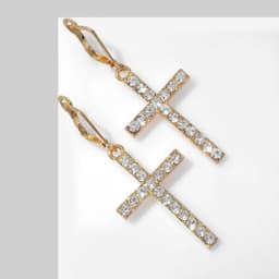 Серьги со стразами «Крестики», классика удлинённые, белые в золоте