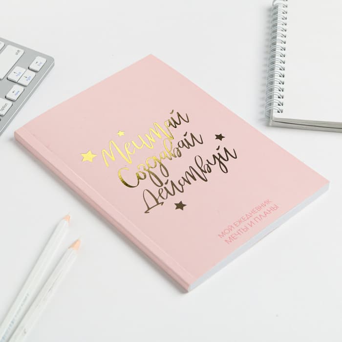 Планер-ежедневник в тонкой обложке с тиснением «Мечтай. Создавай. Действуй», розовый, А5, 80 листов