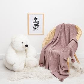 Плед вязаный детский «Крошка Я», рисунок косичка, 90×90 см, коричневый