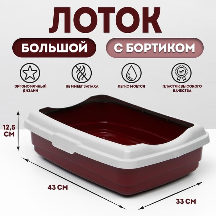 Лоток большой с бортиком Atlantis «Стандарт», 43×33×12.5 см, красный