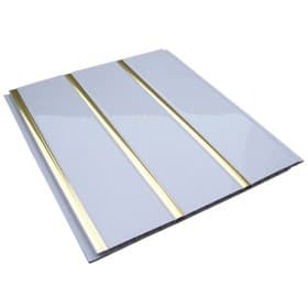 Панель потолочная ПВХ, 3000×200 мм, цвет белый/лак золото