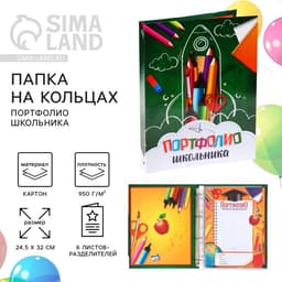 Папка школьная на кольцах «Портфолио школьника», 6 листов-разделителей, 24.5×32 см