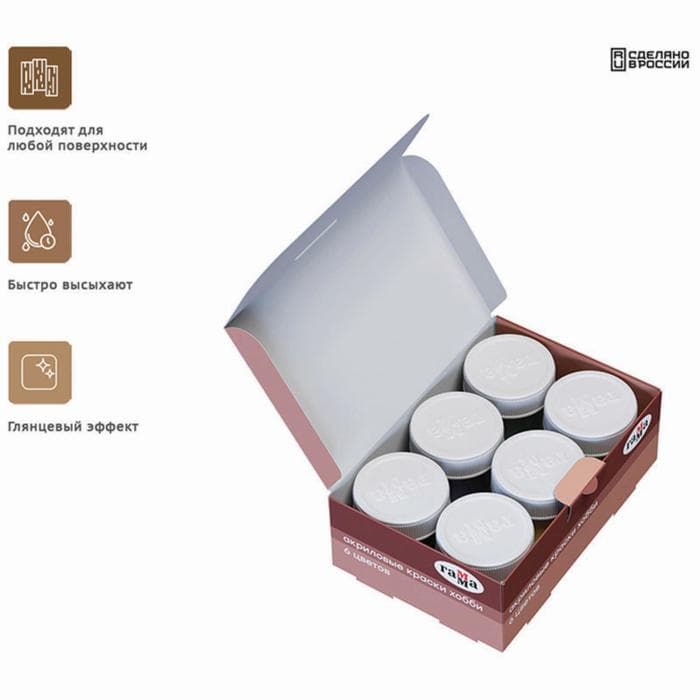 Краска акриловая, набор 6 цветов × 20 мл, Гамма «Хобби», морозостойкая, глянцевая