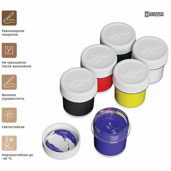 Краска акриловая, набор 6 цветов × 20 мл, Гамма «Хобби», морозостойкая, глянцевая