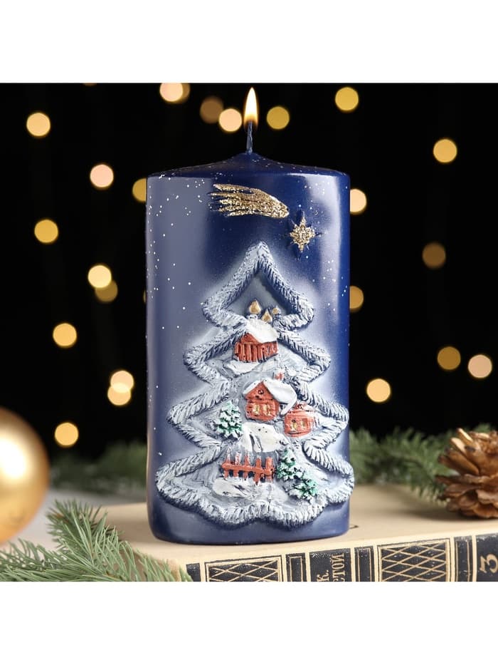 Свеча - цилиндр «Рождественский вечер», 6×8×15 см