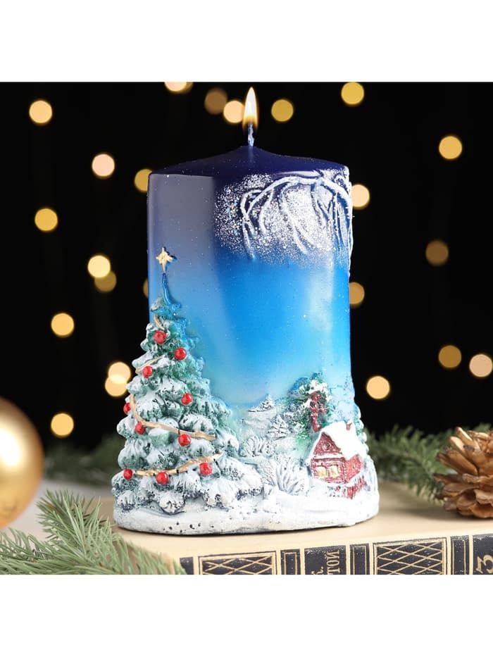 Свеча - цилиндр «Зимняя», 8×11.5×15 см