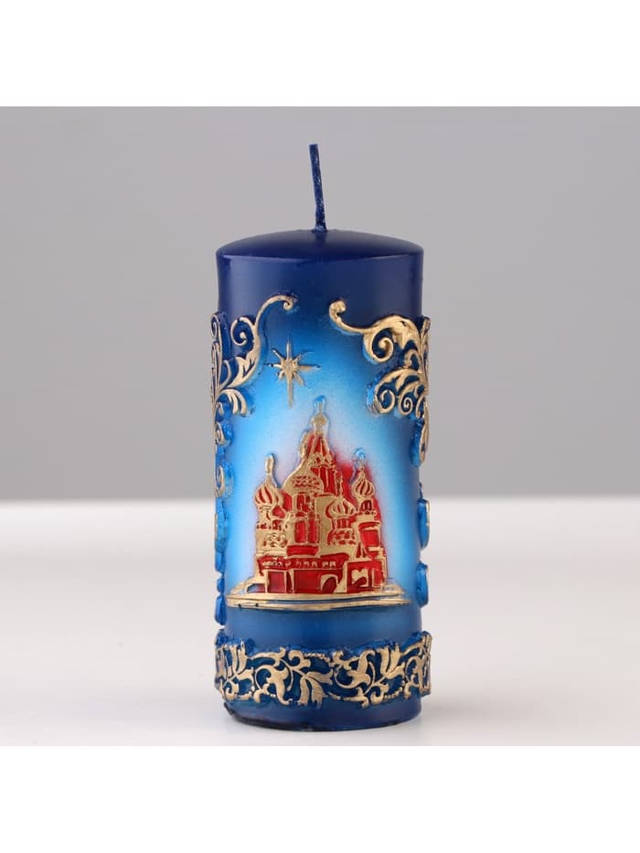 Свеча - цилиндр «С Храмом, резной», 4.3×4.3×9.5 см