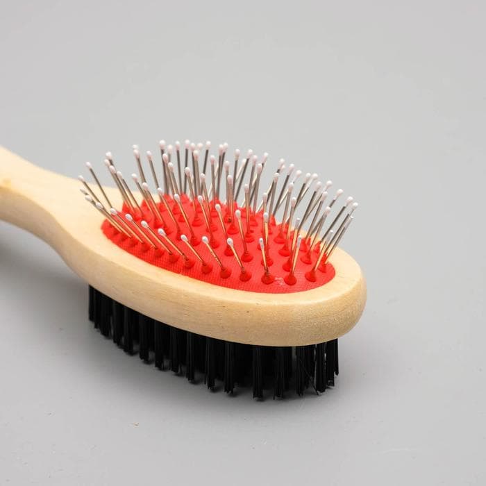Двусторонняя щётка-расчёска, 7×21 см, с деревянной ручкой