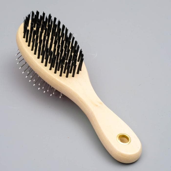 Двусторонняя щётка-расчёска, 7×21 см, с деревянной ручкой