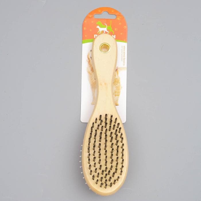 Двусторонняя щётка-расчёска, 7×21 см, с деревянной ручкой