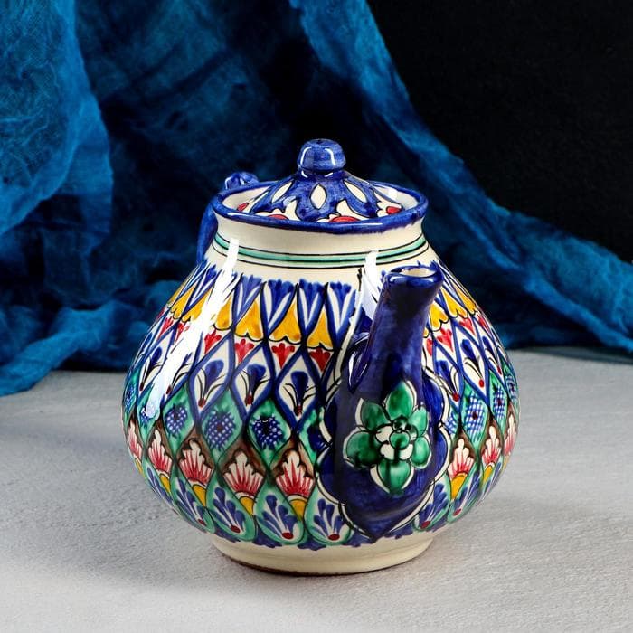 Чайник заварочный Риштанская Керамика «Орнамент», 1.6 л, синий